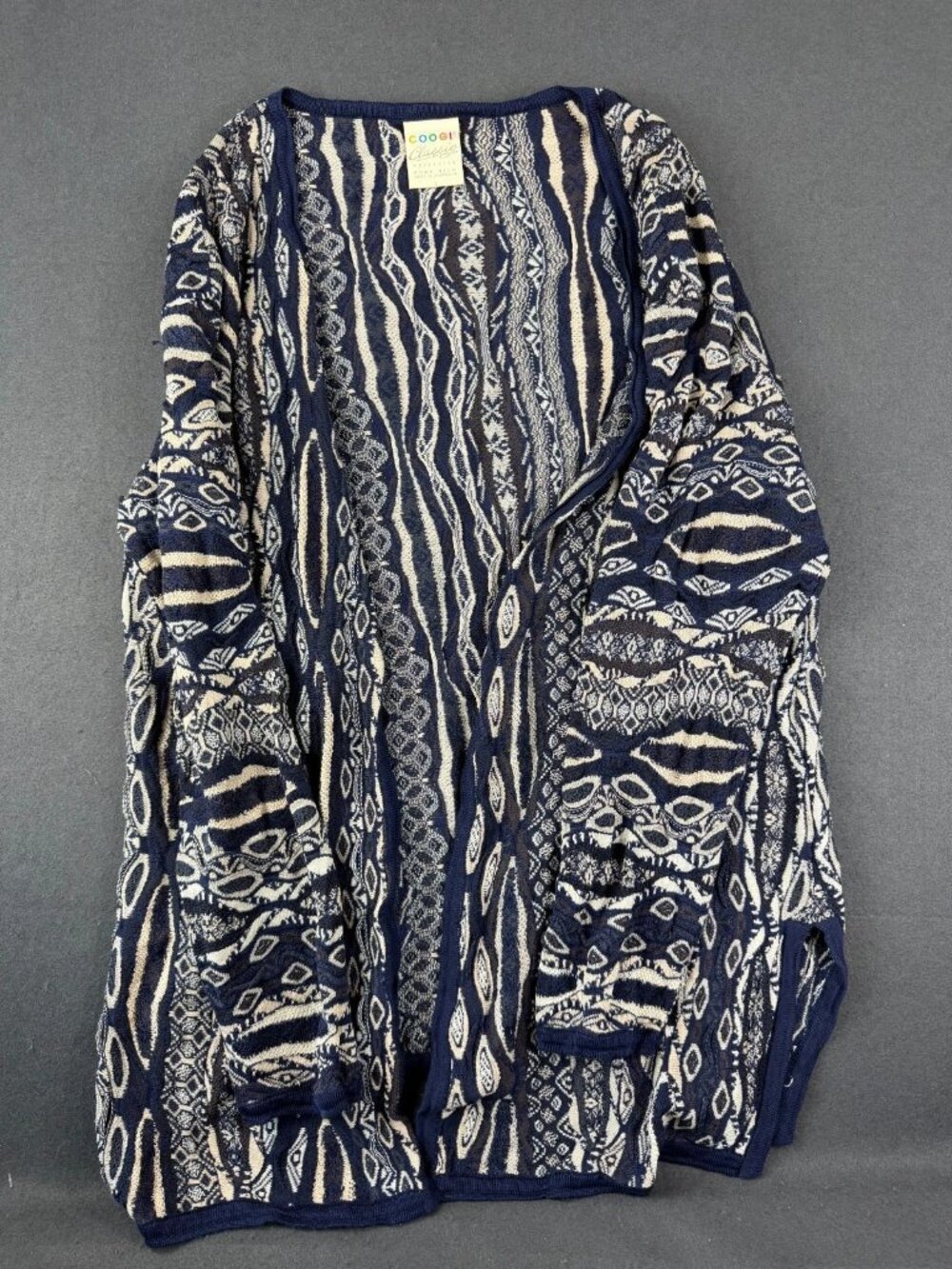 Vintage COOGI Classic Womens Navy Blue White Cardigan Sweater Open Front Silk L